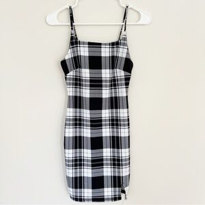 Y2K Plaid Black & White Bodycon Mini Dress X-Small Academia Preppy Gingham